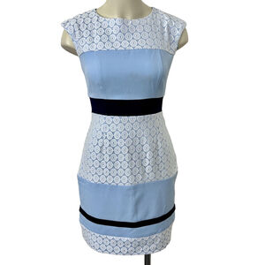 Studio One Women’s Midi Sheath Dress Size 4 Blue White